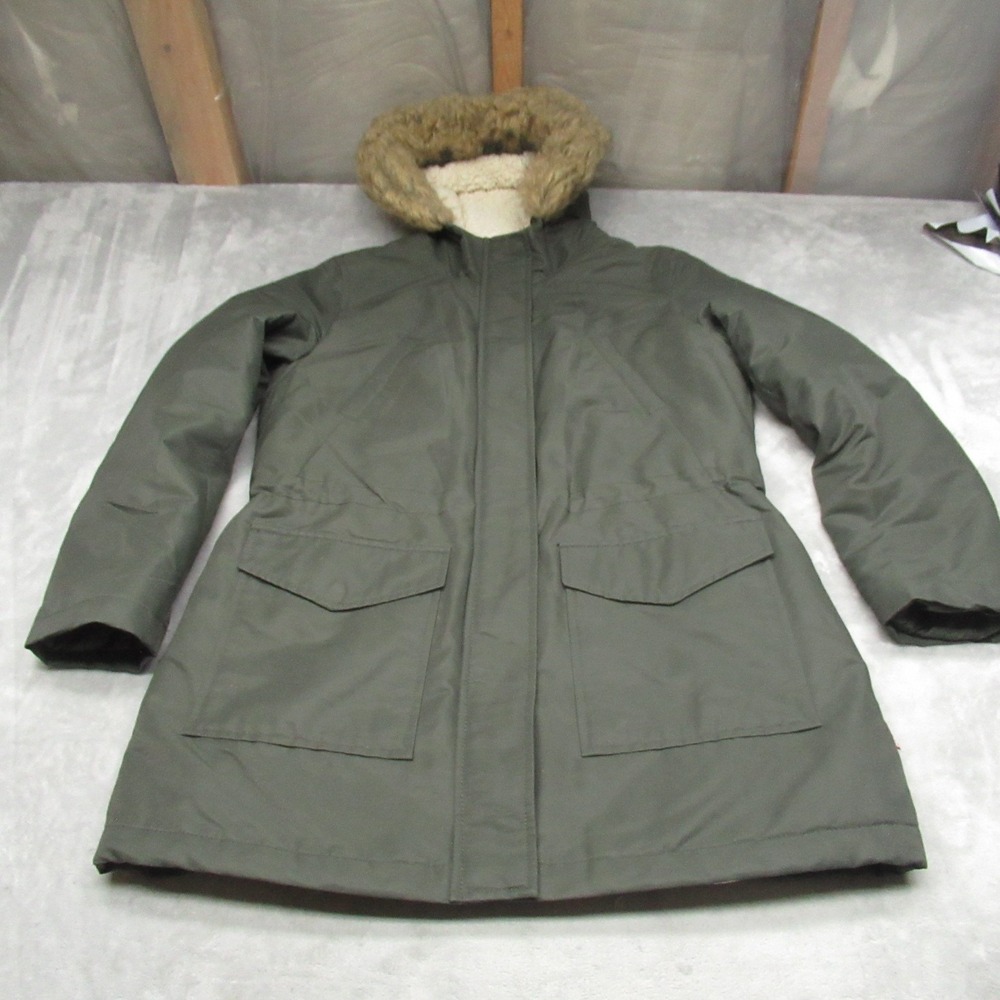 Levis Jacket Womens Medium Green Sherpa Lined‎ Hood Mid-Length Performance Parka